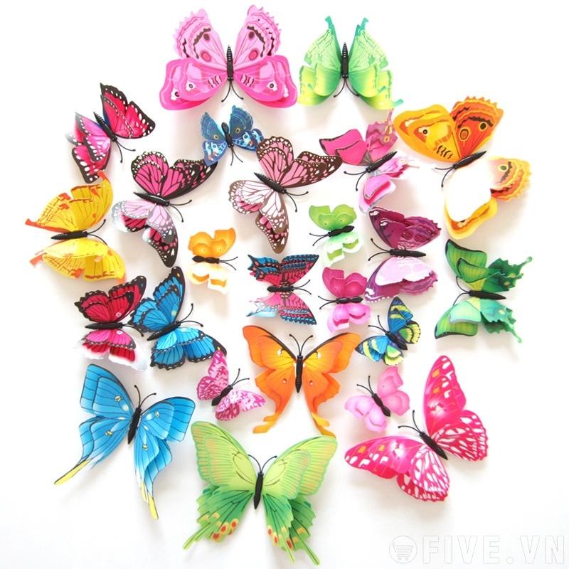 Set 12 con bướm nam châm 3D dán tường, trang trí tủ lạnh- màu ngẫu nhiên