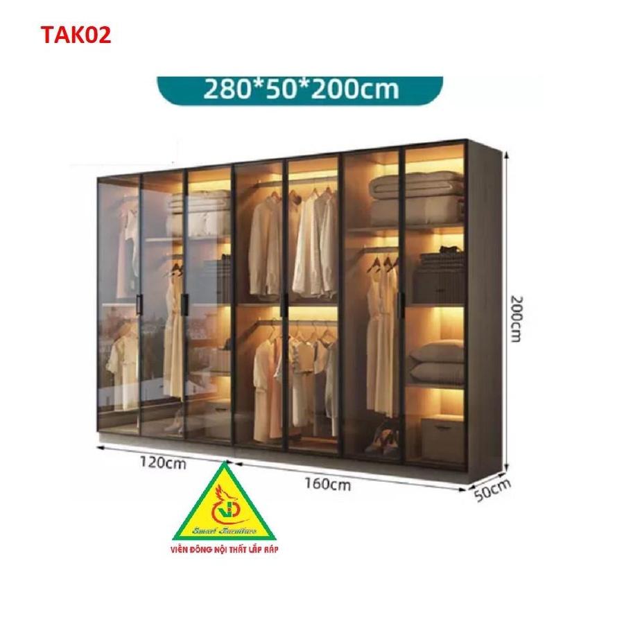 Tủ quần áo gỗ MDF cánh kính cường lực khung nhôm TAK03 - Nội thất lắp ráp Viendong Adv
