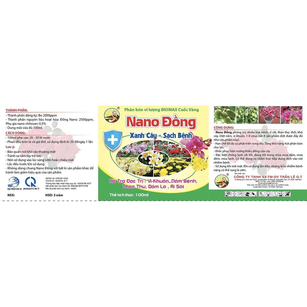 Nano Đồng Diệt nấm bệnh cho cây trồng, xử lý rong rêu, giúp xanh lá, cứng cây - chai 100ml