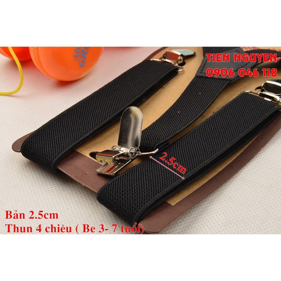 Đai Đeo Quần Trẻ Em XANH ĐEN Dạng Kẹp 2.5Cm Thun 4 Chiều