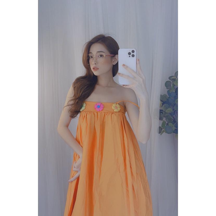Đầm hai dây dáng suông dài phối hoa nổi vạt bầu hình thật siêu đẹp bkfrreship