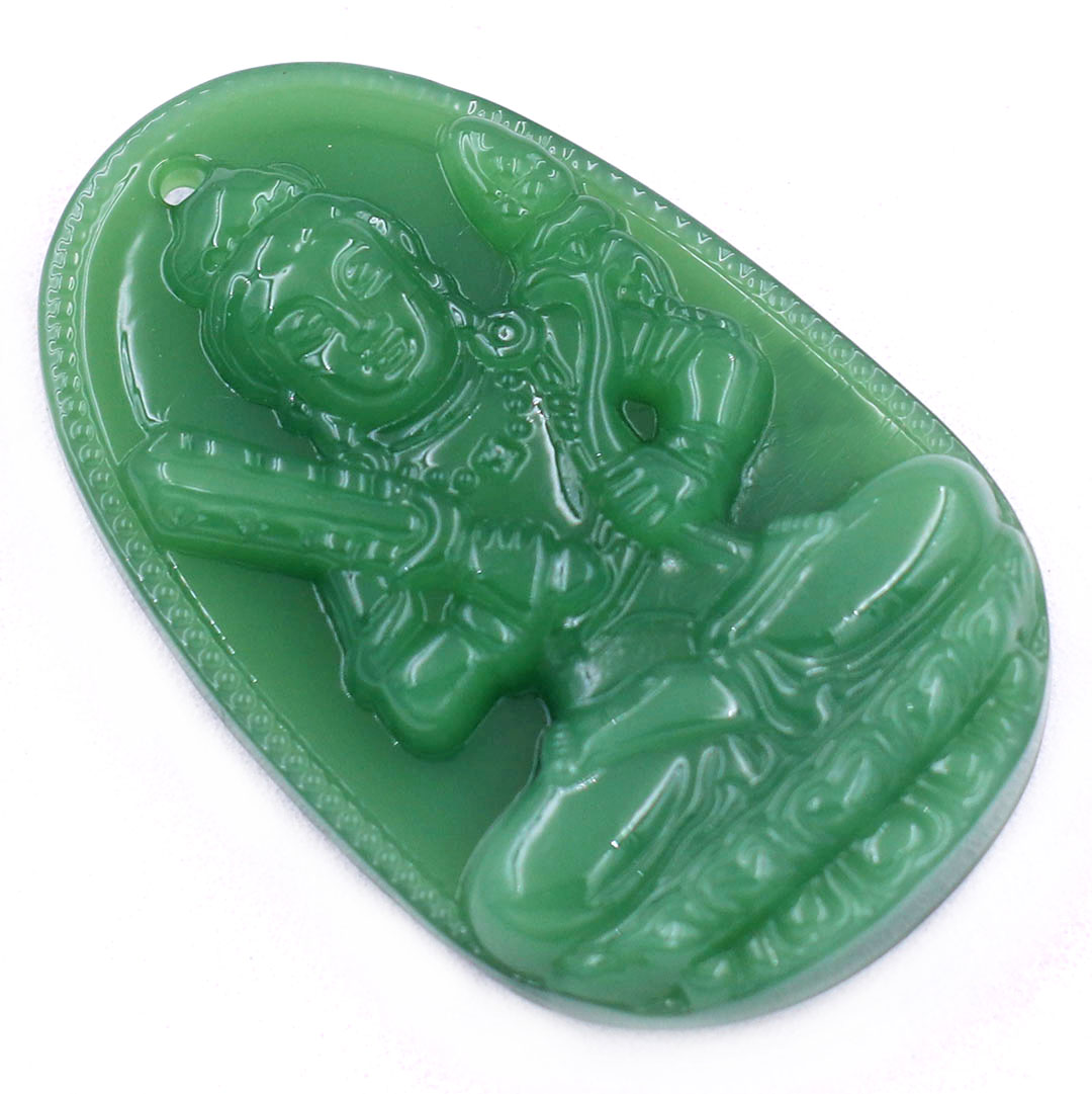 Mặt Phật Hư không tạng đá thạch anh xanh lá 3.6 cm kèm móc và dây chuyền inox, Mặt Phật bản mệnh