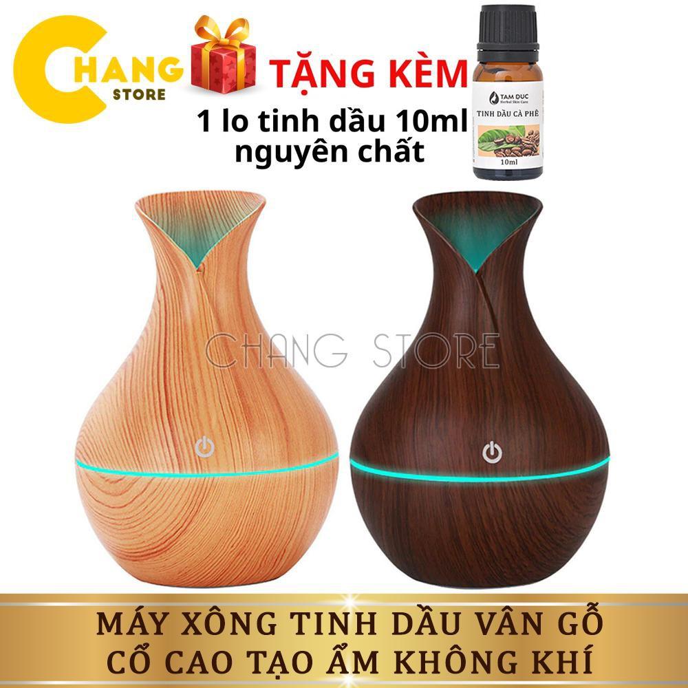 Máy Phun Sương Tạo Ẩm, Máy Khuếch Tán Tinh Dầu Vân Gỗ Cổ Cao TẶNG KÈM Lọ Tinh Dầu Thiên Nhiên 10ml