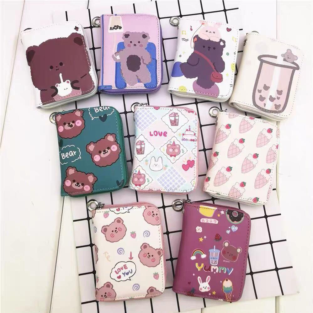 Ví Da Mini Cầm Tay 10 Ngăn Họa Tiết Chú Gấu 9 Mẫu Trà Sữa Ngộ Nghĩnh Bóp Nữ Da PU Cute Hot Trend