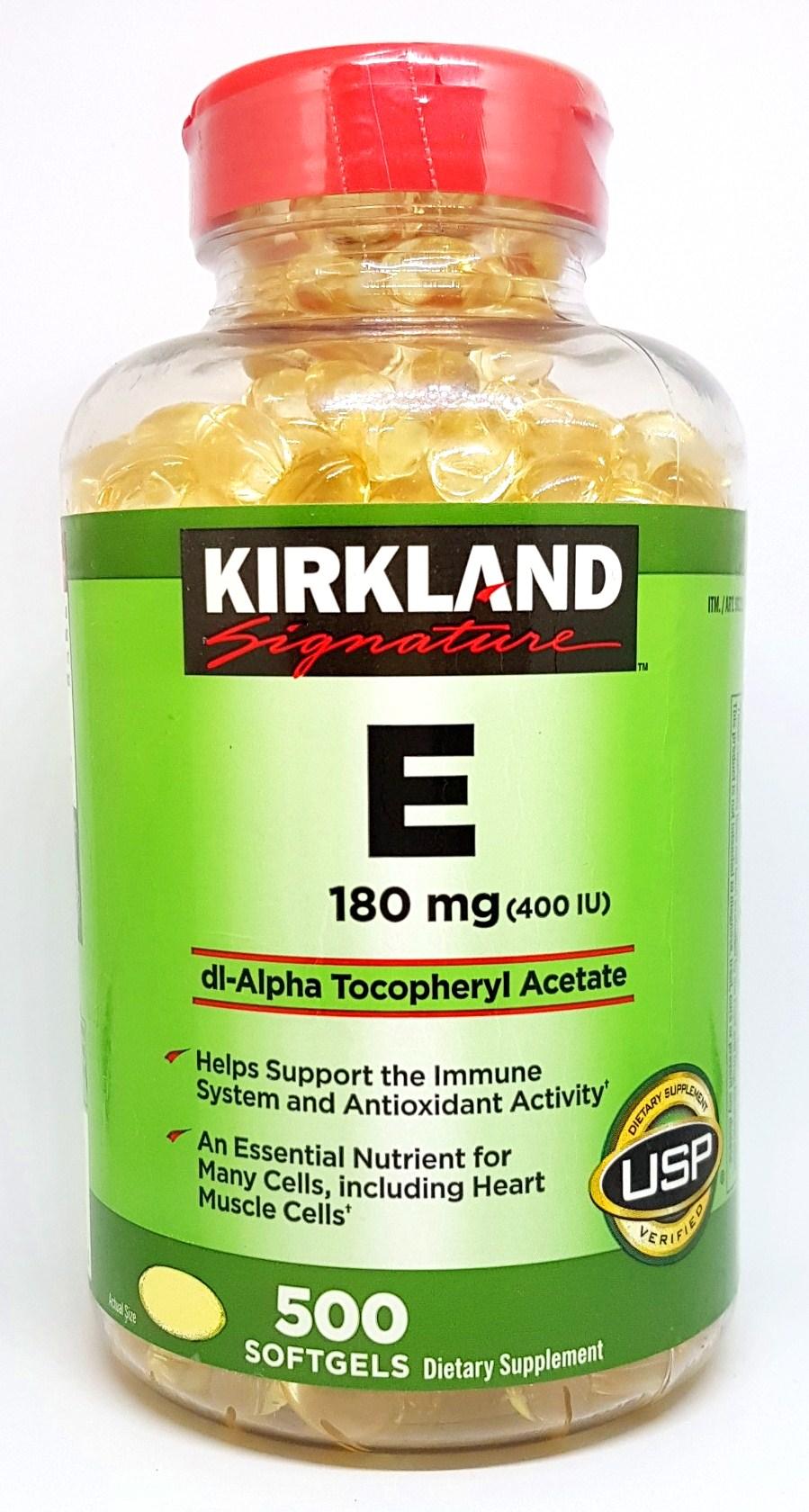 Hình ảnh Vitamin E Mỹ Kirkland Signature E 180mg  – Chống Oxy hóa mạnh, làm chậm quá trình lão, đẹp da, tóc và tốt cho tim mạch - Massel Official - 500 Viên