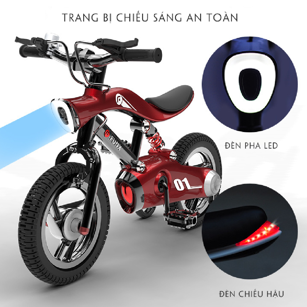 Xe đạp trẻ em A283 size 12-14-16inch, cho bé trai gái từ 2-8 tuổi, siêu bền, có đèn chiếu sáng, bánh phụ, giảm sóc thể thao, nhiều màu đỏ, trắng, xanh cho bé