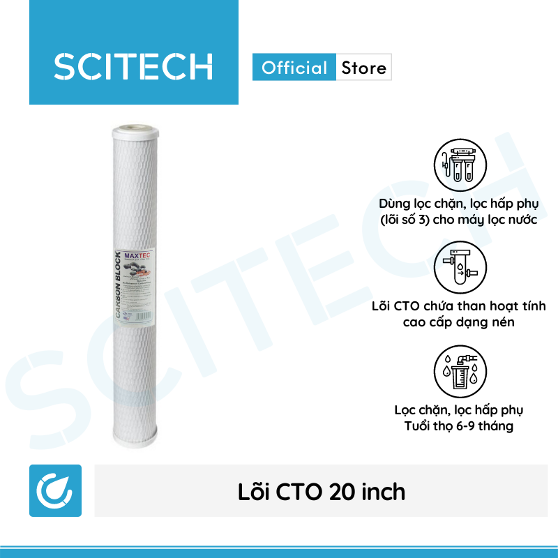 Bộ lõi lọc nước số 1,2,3 (PP-UDF-CTO) 20 inch by Scitech dùng trong máy lọc nước RO, bộ lọc thô - Hàng chính hãng