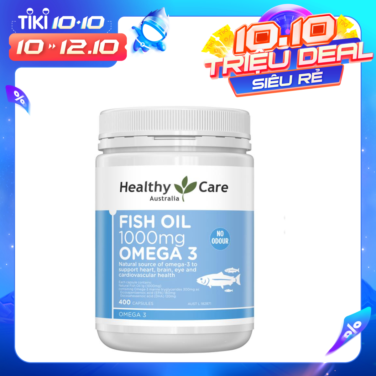 Omega 3 Úc Healthy Care Fish Oil 1000mg Hỗ trợ sức khỏe não bộ, tim mạch, khớp, bổ mắt và tăng sức khỏe tổng thể - Massel Official - 400viên /hộp