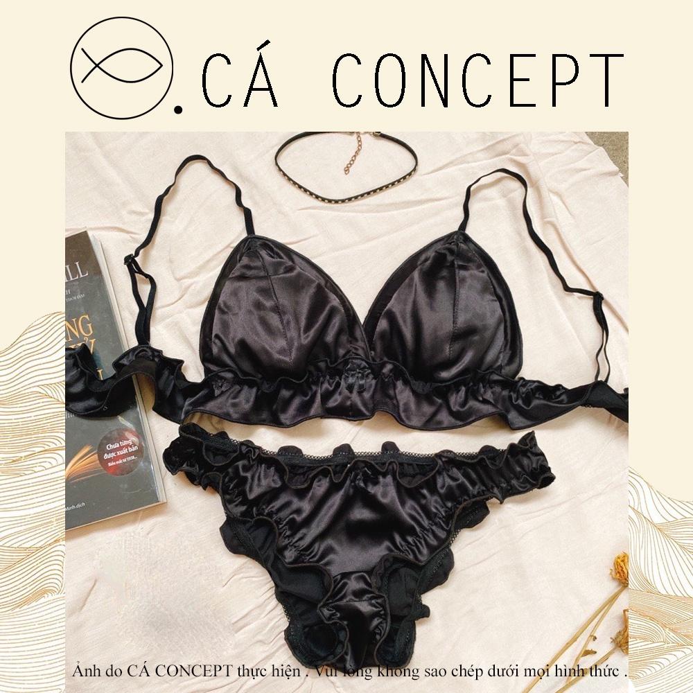 Set bra dún đen phi lụa CÁ CONCEPT đồ lót thiết kế bra nữ sexy nữ đủ size