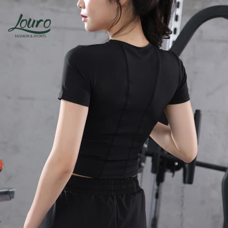 Áo tập gym, yoga nữ cộc tay Louro, kiểu áo croptop body cao cấp, chất liệu co giãn thoáng mát - LA75 2022