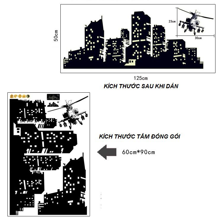 Decal dán tường Amyshop dạ quang thành phố đêm