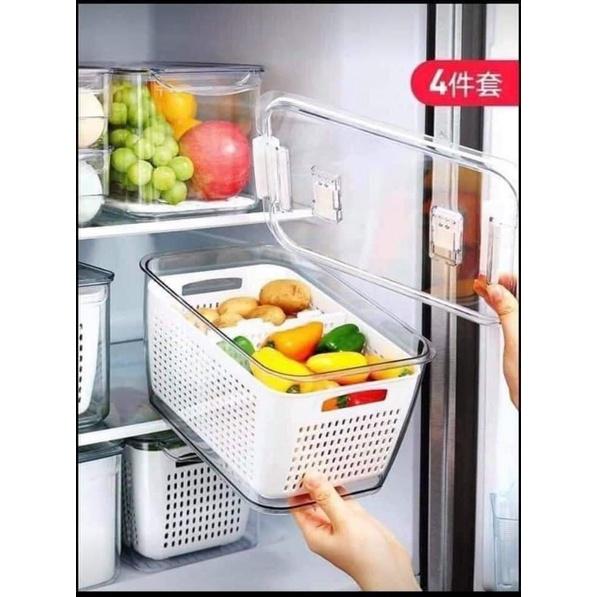 Sét 2 hộp đựng thực phẩm tủ lạnh 2 lớp có chia ngăn