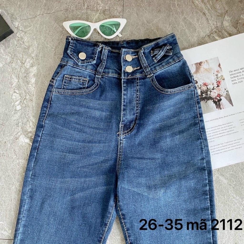 Quần jean dài nữ lưng cao chất jean co giãn - Hàng VNXK - Mã 2112