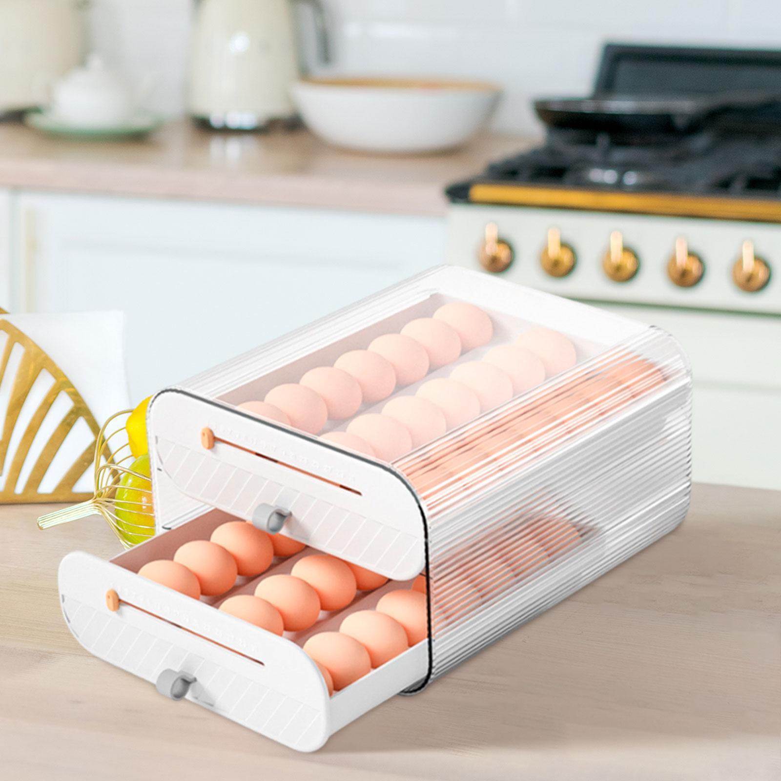 Egg Holder Tray Clear Reusable Stackable with Time Table for Cabinet Kitchen