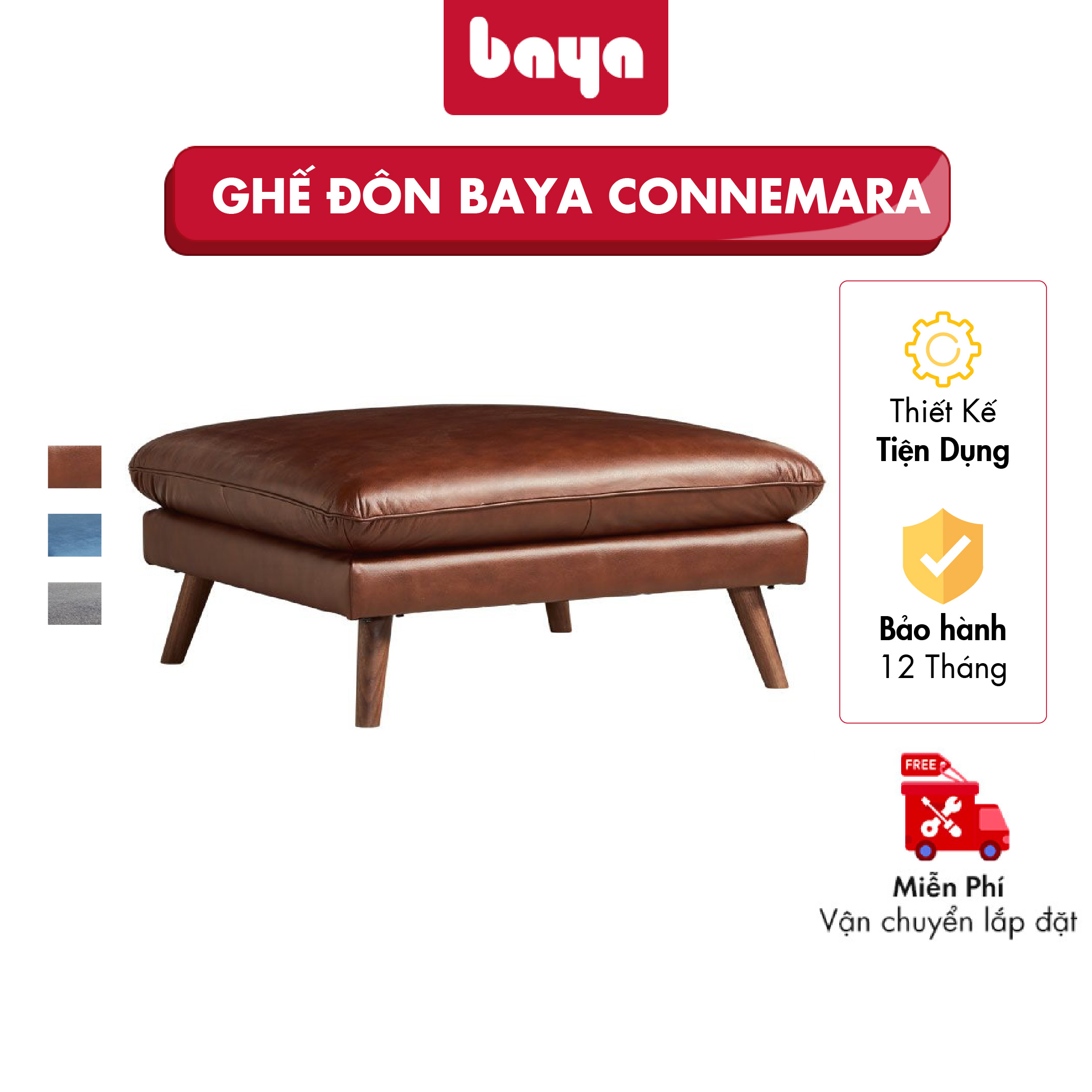 Ghế Đôn BAYA CONNEMARA Khung Ghế Làm Từ Gỗ Tự Nhiên Bền Chắc, Phần Đệm Ngồi Làm Từ Mút Bọc Cao Cấp Đem Lại Sự Thoải Mái, Êm Ái Khi Ngồi