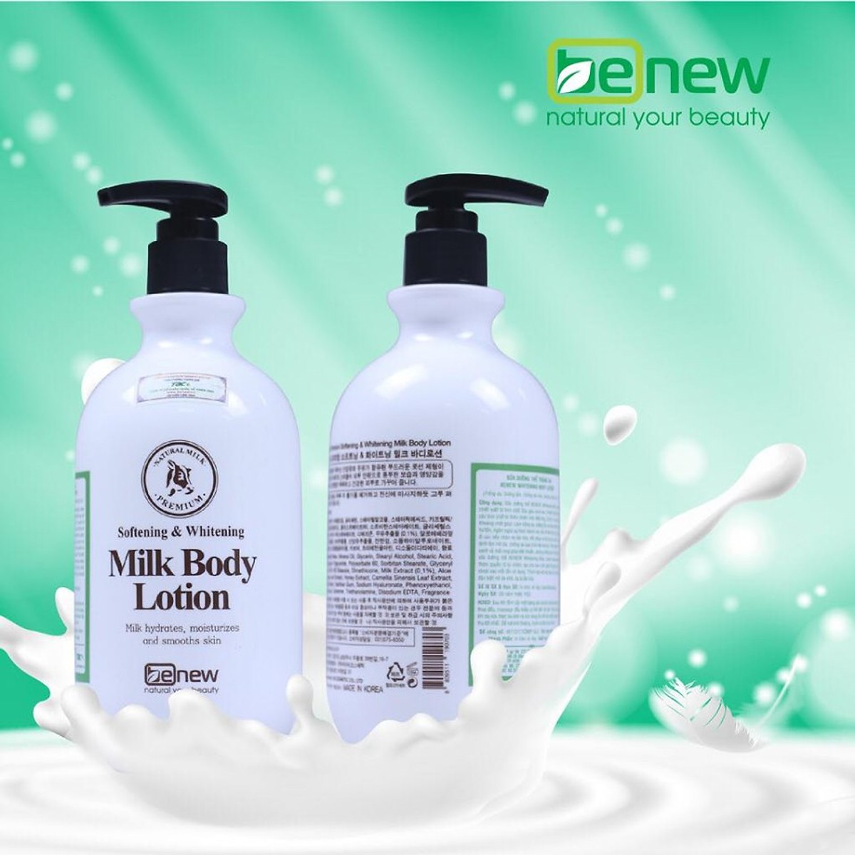 Sữa dưỡng thể trắng mịn da Hàn Quốc Benew Whitening Milk Body Lotion (450ml) [ Tặng kèm móc khóa ]