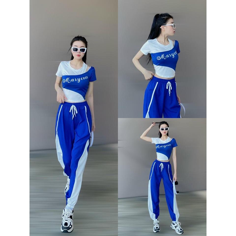 Set đồ tập áo chất thun quần chất xi gió tập gym, yoga, zumba, dân vũ, nhảy hiphop. aerobic, đồng phục đội nhóm nữ