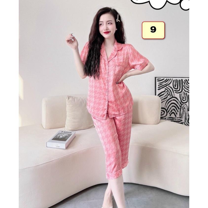Bộ Pyjma Nữ Quần Lững, Tay Ngắn, Lụa Latin 40-55kg