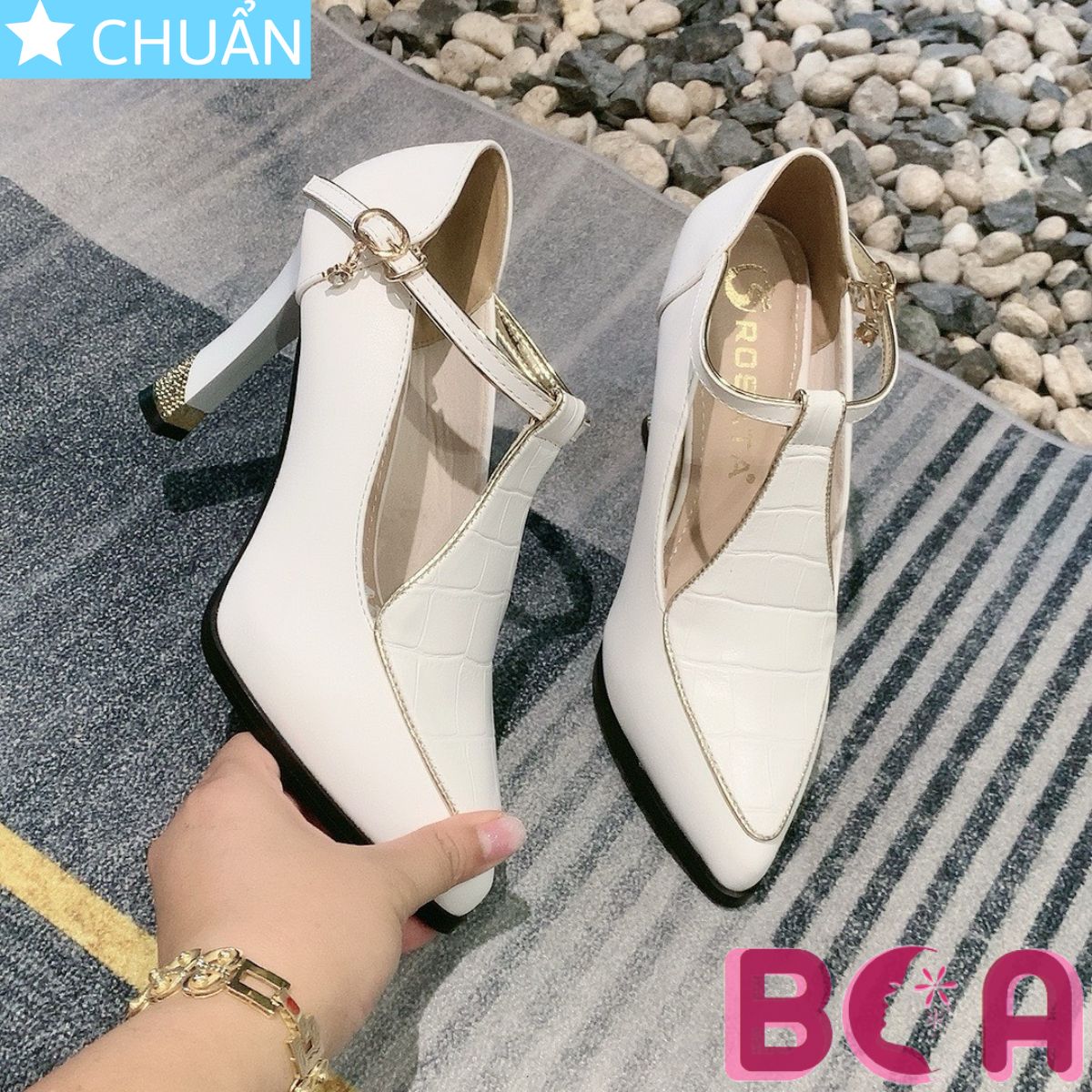 Giày nữ màu đen gót cao bọc kim loại 9p RO619 ROSATA tại BCASHOP sang trọng lại tôn dáng, tôn chân và tôn chiều cao