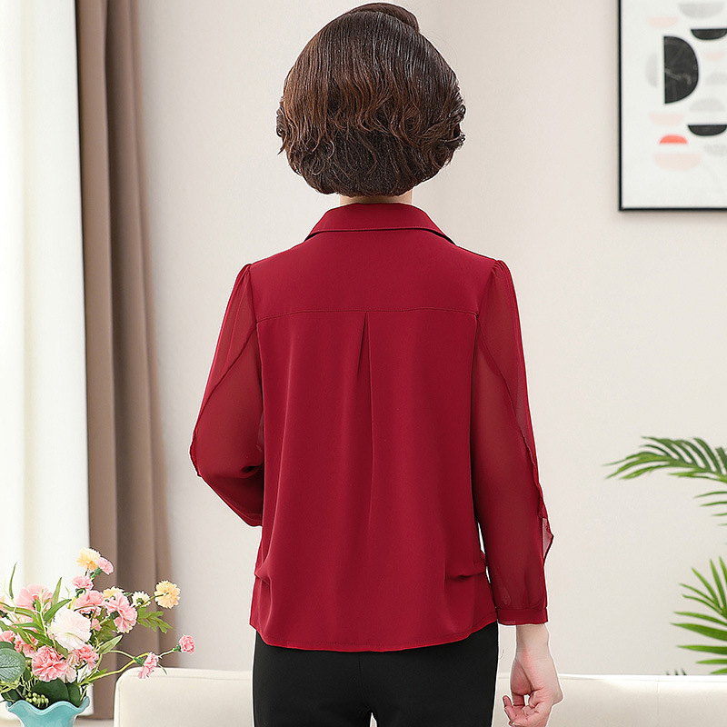 Bộ Đồ Voan Mùa Xuân Áo Sơ Mi Tay Dài Kết Hợp Quần Dáng Đứng Cho Mẹ AB37 - Hàng Quảng Châu Cao Cấp