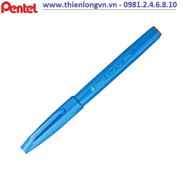 Bút lông viết thư pháp hiện đại Pentel SES15C-S màu xanh da trời; Calligraphy Fude Touch Sign - Sky blue