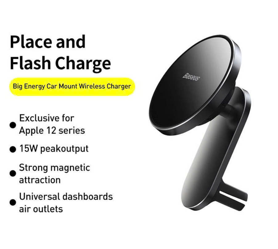 Đế giữ điện thoại tích hợp nam châm và Sạc không dây dùng trên xe ô tô Baseus Big Energy Car Mount Wireless Charger [hàng chính hãng]