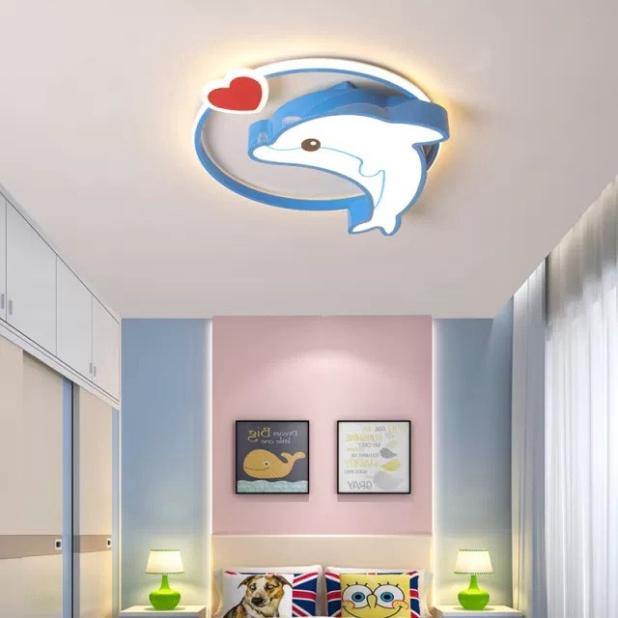 (Hàng chuẩn số 1) Đèn ốp trần buồng ngủ trẻ con hình cá heo, 3 cơ chế năng lượng MN087