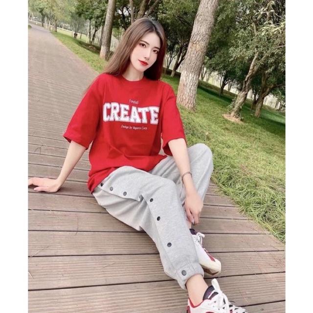 Áo thun màu đỏ tay lỡ form rộng - phông mặc Tết nam nữ cotton oversize - T shirt CREATED - 2N Unisex