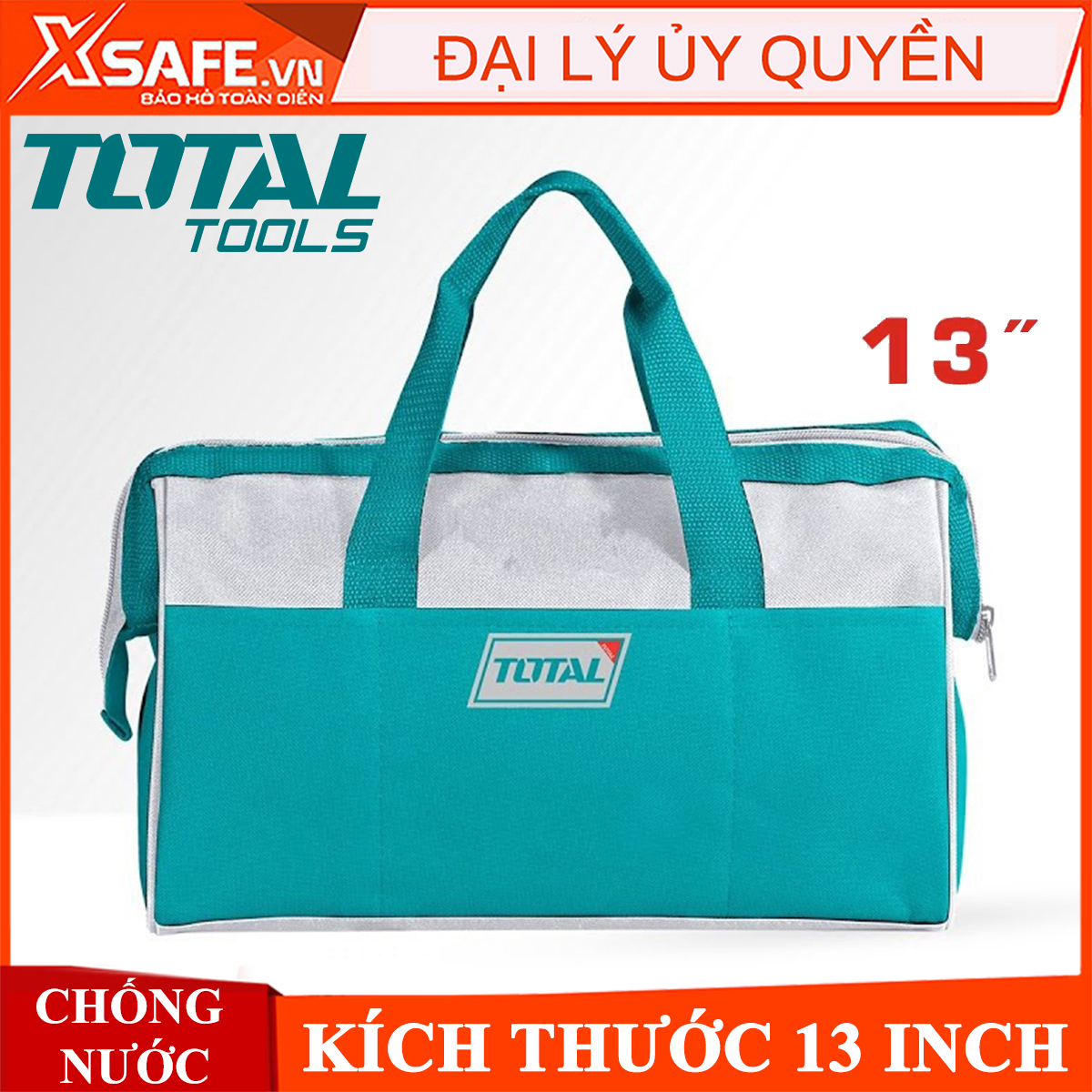 Túi đồ nghề dụng cụ Total THT26131 rộng 13 inch, giỏ đồ nghề cho cơ khí, điện lạnh, công trình, vải polyester 2 lớp