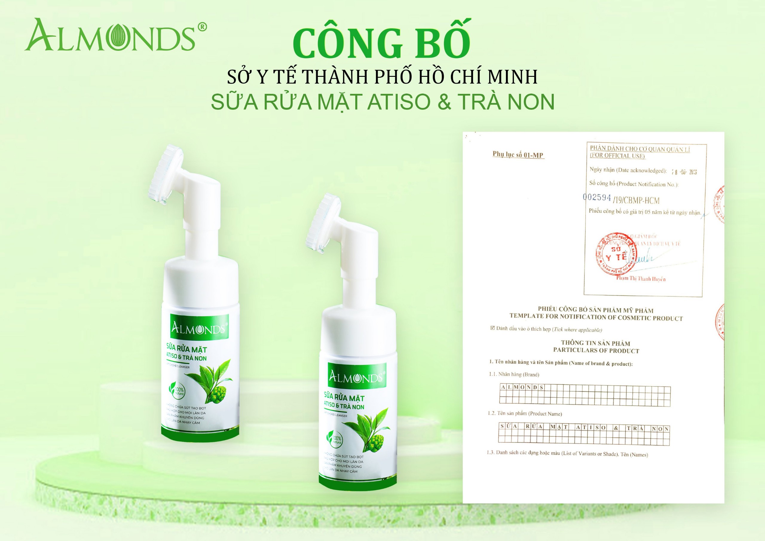 Sữa rửa mặt atiso và trà non Almonds 120ml