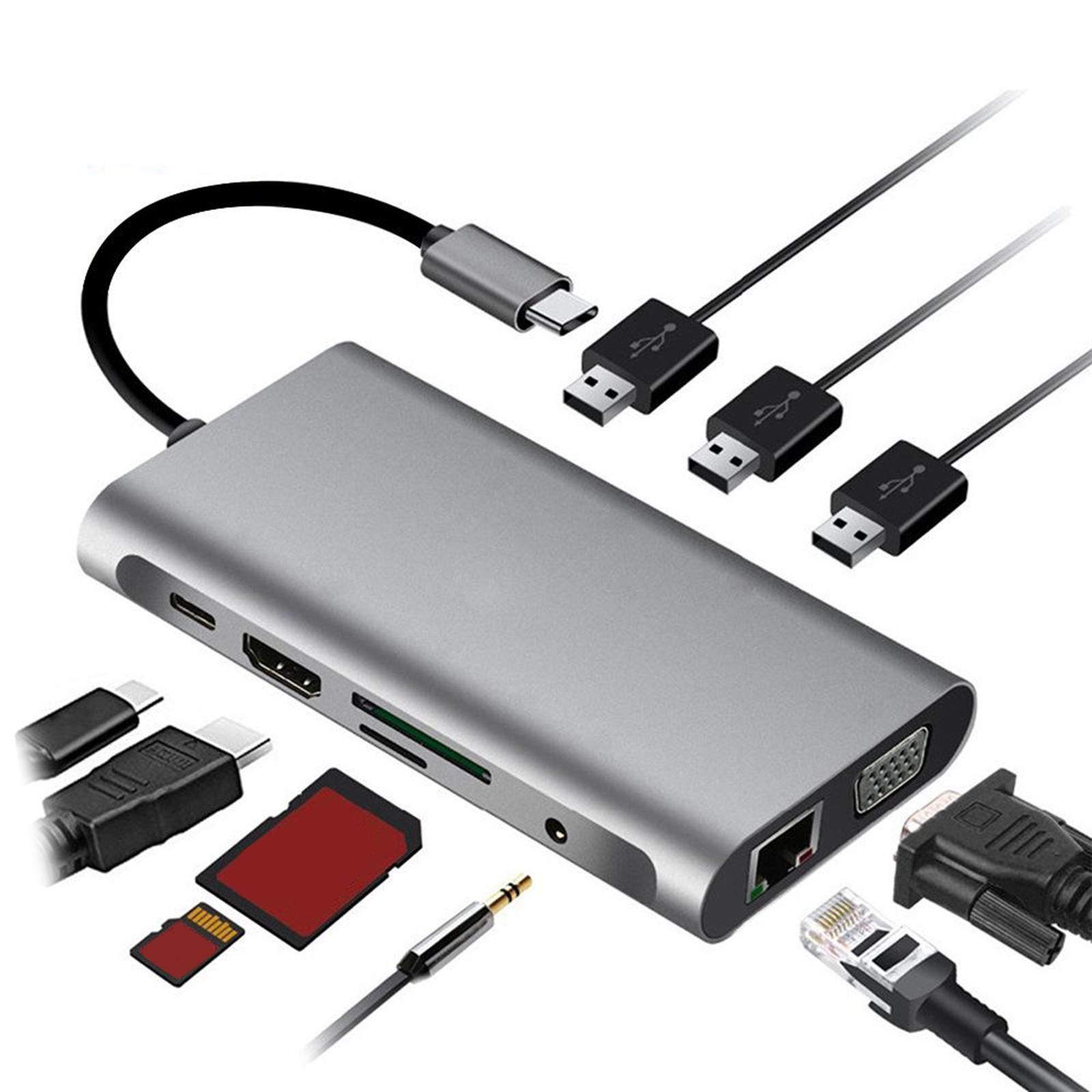 New USB Type C Hub Dock USB 3.0 HDMI RJ45 Adapter Cable PD Charge Splitter