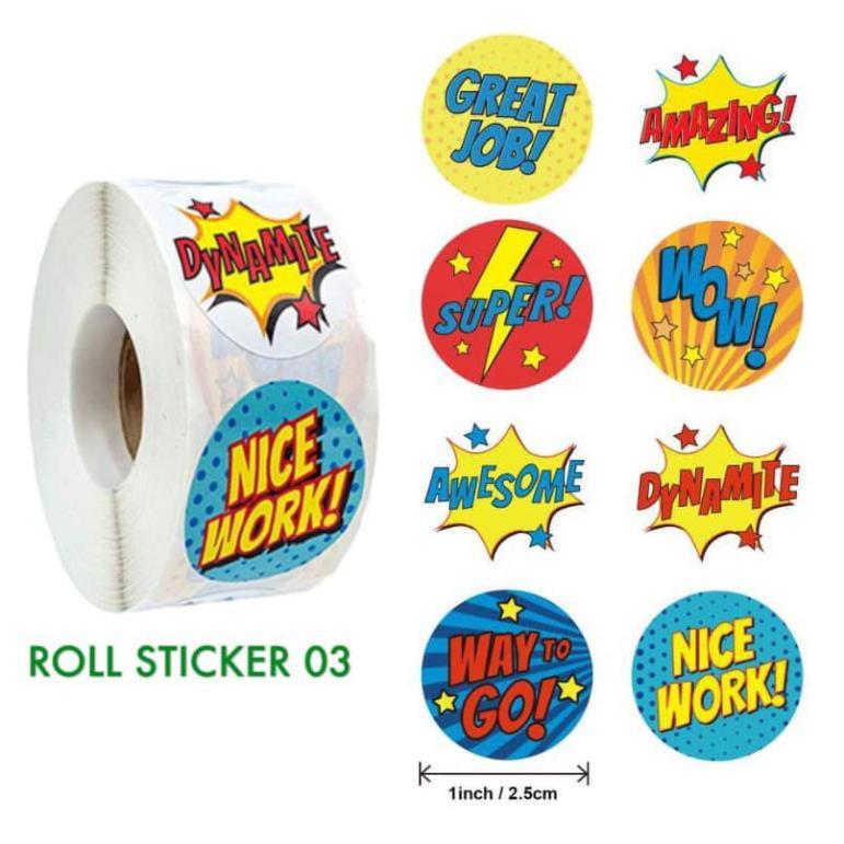 Sticker cuộn lời khen - 500 stickers - Nhãn dán khích lệ khen thưởng học tập