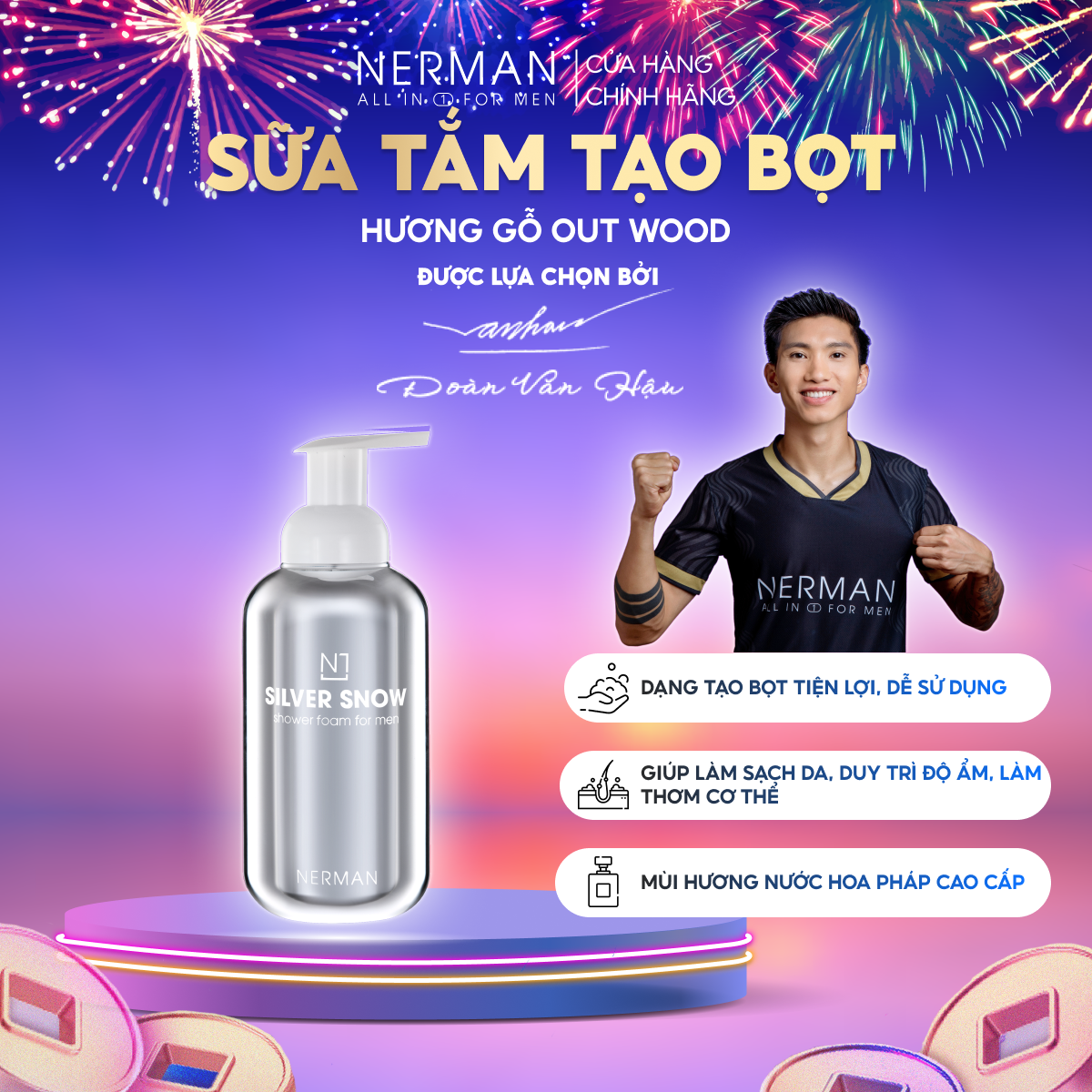Sữa tắm nam giới tạo bọt Nano bạc Nerman Silver Snow - Hương nước hoa cao cấp 500gh Vệ Sinh Tạo Bọt 200g Nerman Hương Nước Hoa Pháp