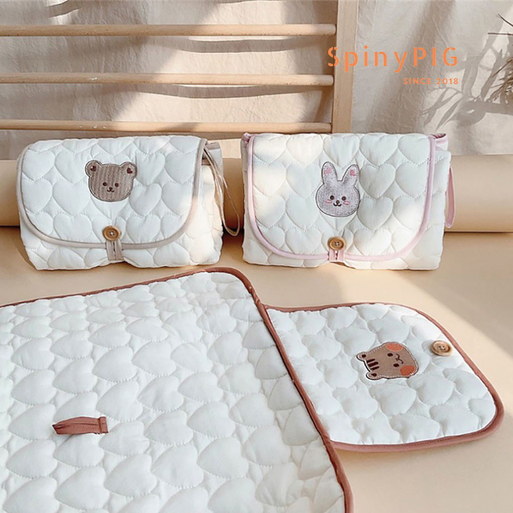 Miếng lót chống thấm miếng lót thay bỉm cho bé style Hàn Quốc cotton cao cấp họa tiết thêu dày đẹp gấp gọn tiện dụng