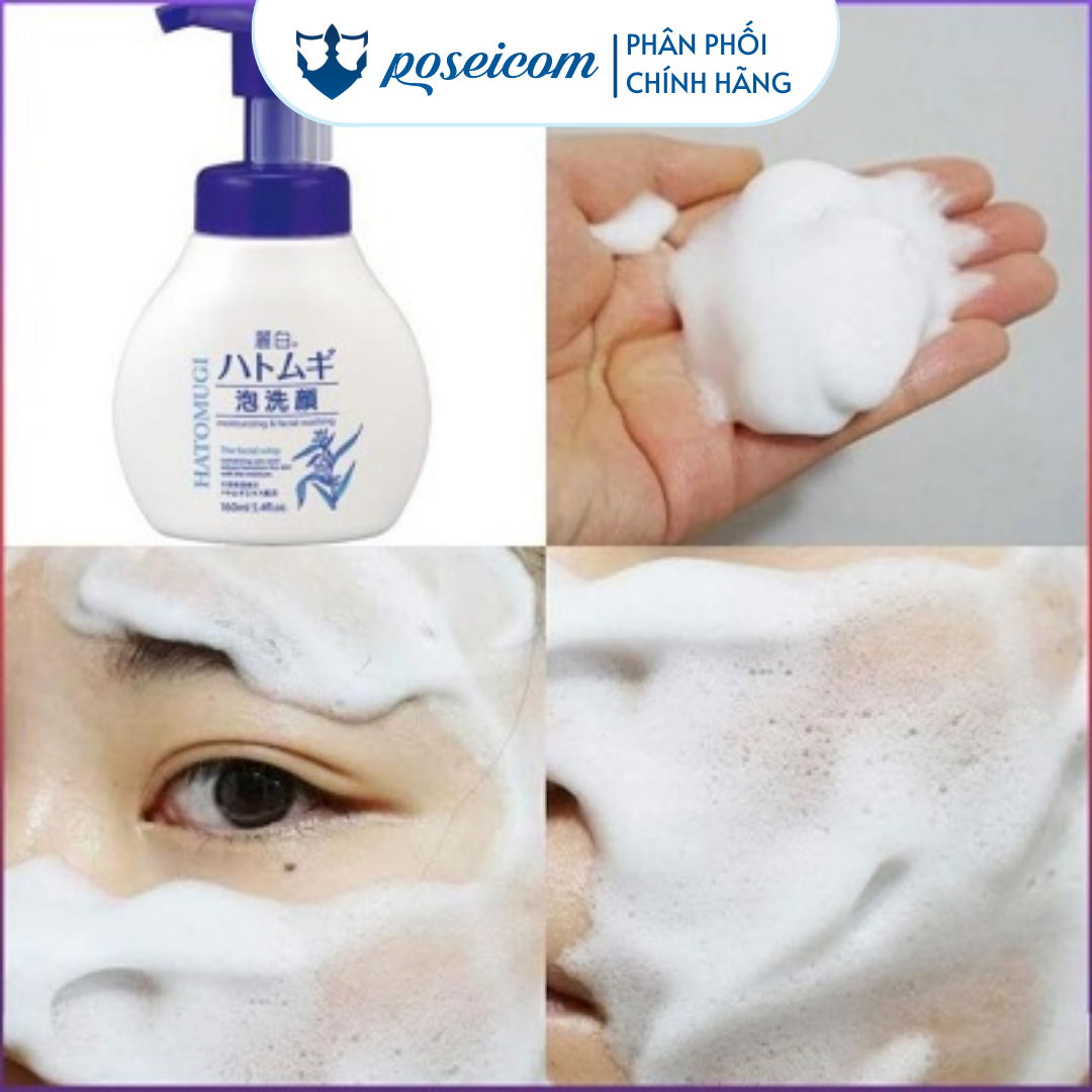 Sữa Rửa Mặt Tạo Bọt Dưỡng Ẩm Và Làm Sáng Da Reihaku Hatomugi Facial Whip 160ml Poseicom 4513574029347