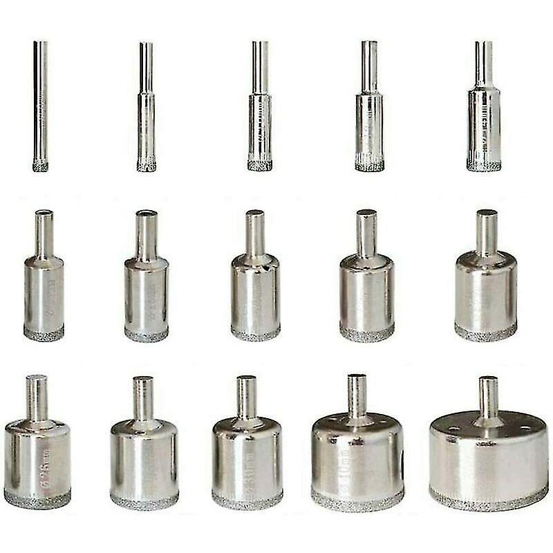 Máy khoan kim cương bit 15pcs 6-50mm lỗ hổng lõi Saws Bộ dụng cụ khoan kim cương BITS CẮT THÉP CARBON CHO GLASS Gốm sứ sứ