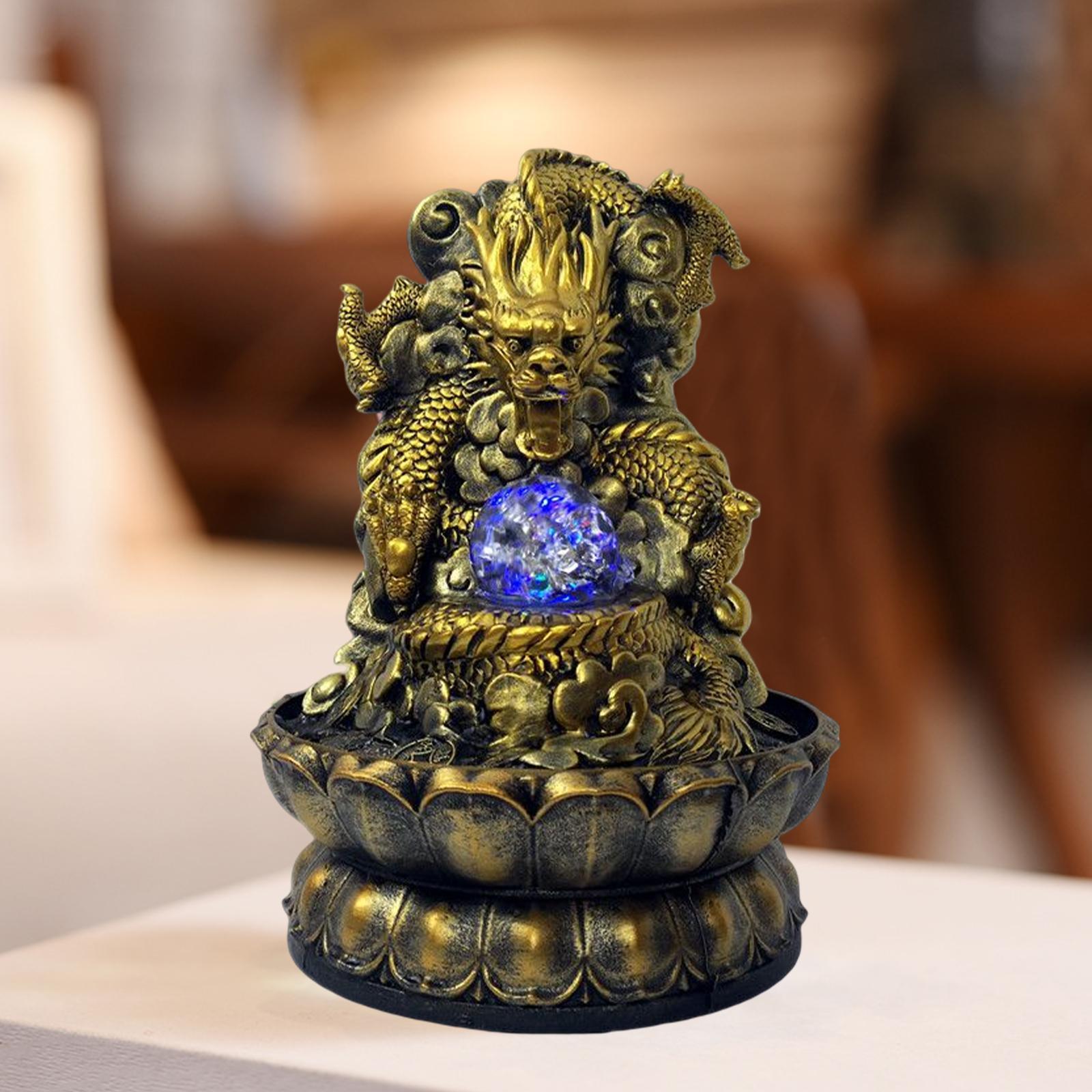 Desktop Water Fountain Feng Shui Waterfall Statue Ornament With Rolling Ball