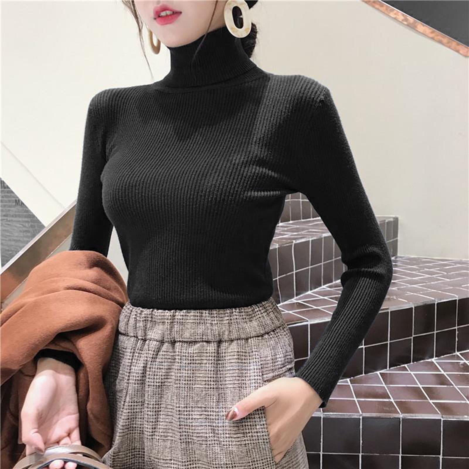 Lady Turtleneck Knit Sweater Long Sleeves  Slim Sweater for Women