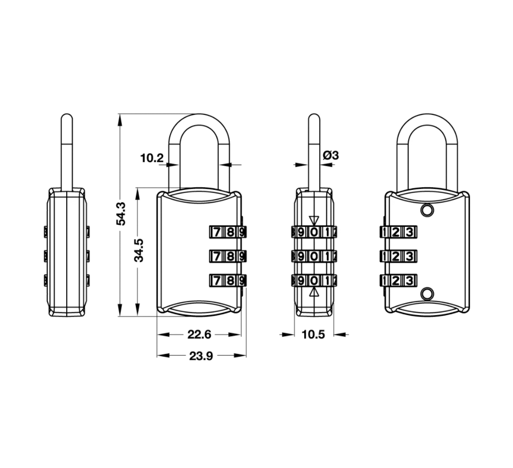 Ổ khoá số mini 3 số dành cho vali/balo/hành lý/tủ siêu cute KT 6x3x1cm - chống kẻ gian