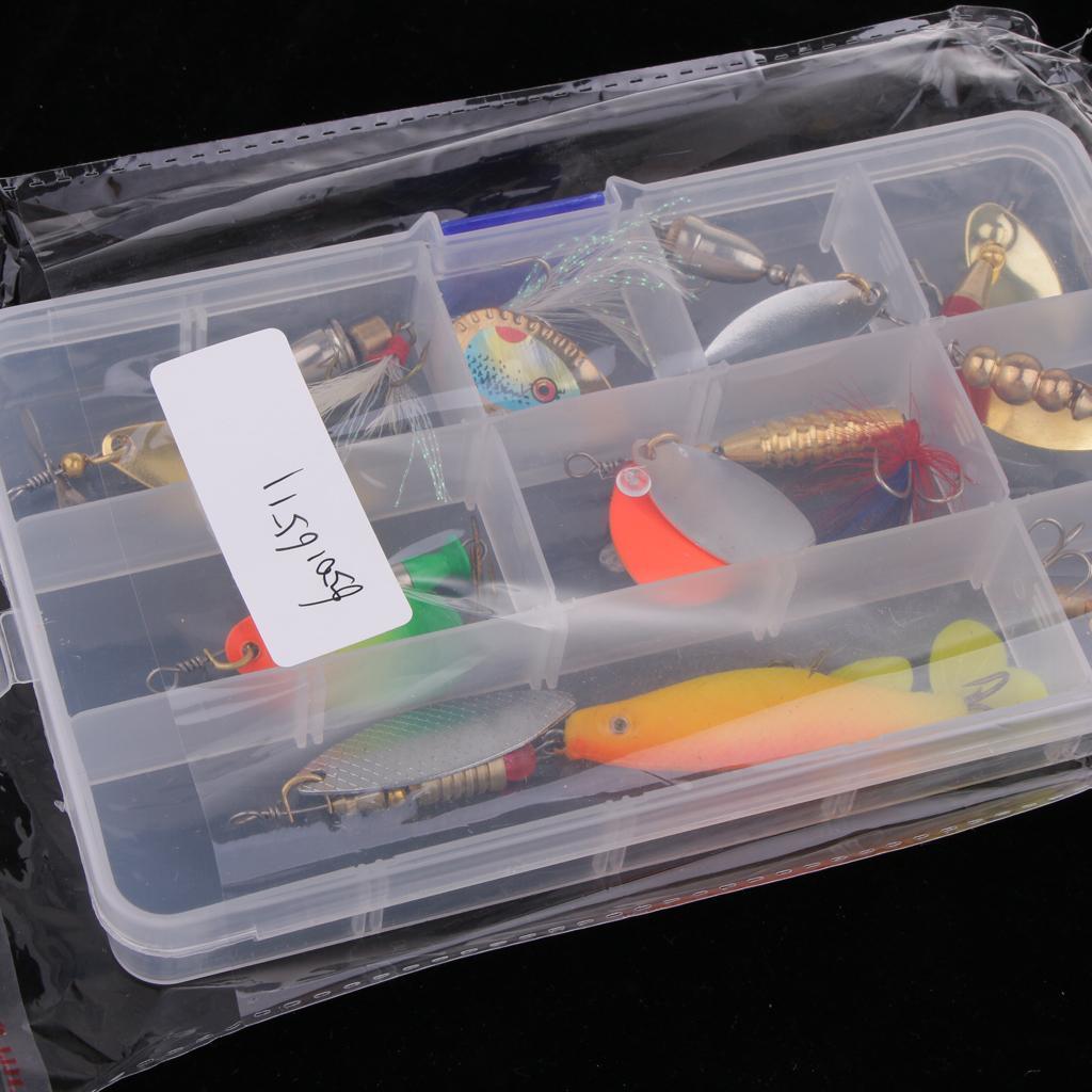 9pcs Metal Fishing Lures Treble Hooks Spinner Baits & Spoons Bass Trout Salmon Freshwater & Saltwater