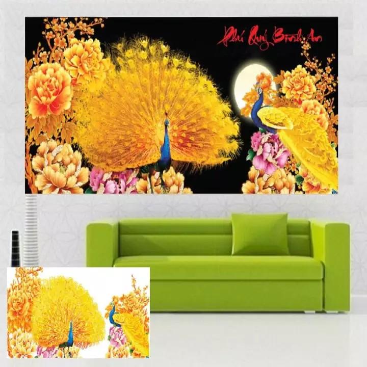 Tranh Đính Đá CÔNG PHÚ QUÝ BÌNH AN . Kích Thước: 1m06 x 50cm