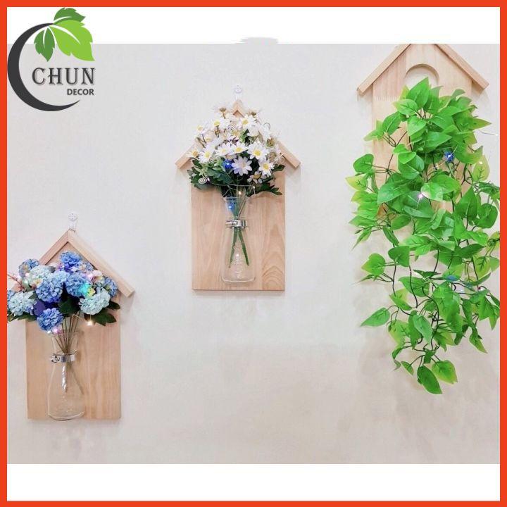 Bảng gỗ treo tường cao cấp kèm lọ thủy tinh trồng cây thủy sinh, cắm hoa lá nhiều mẫu hoa trang trí