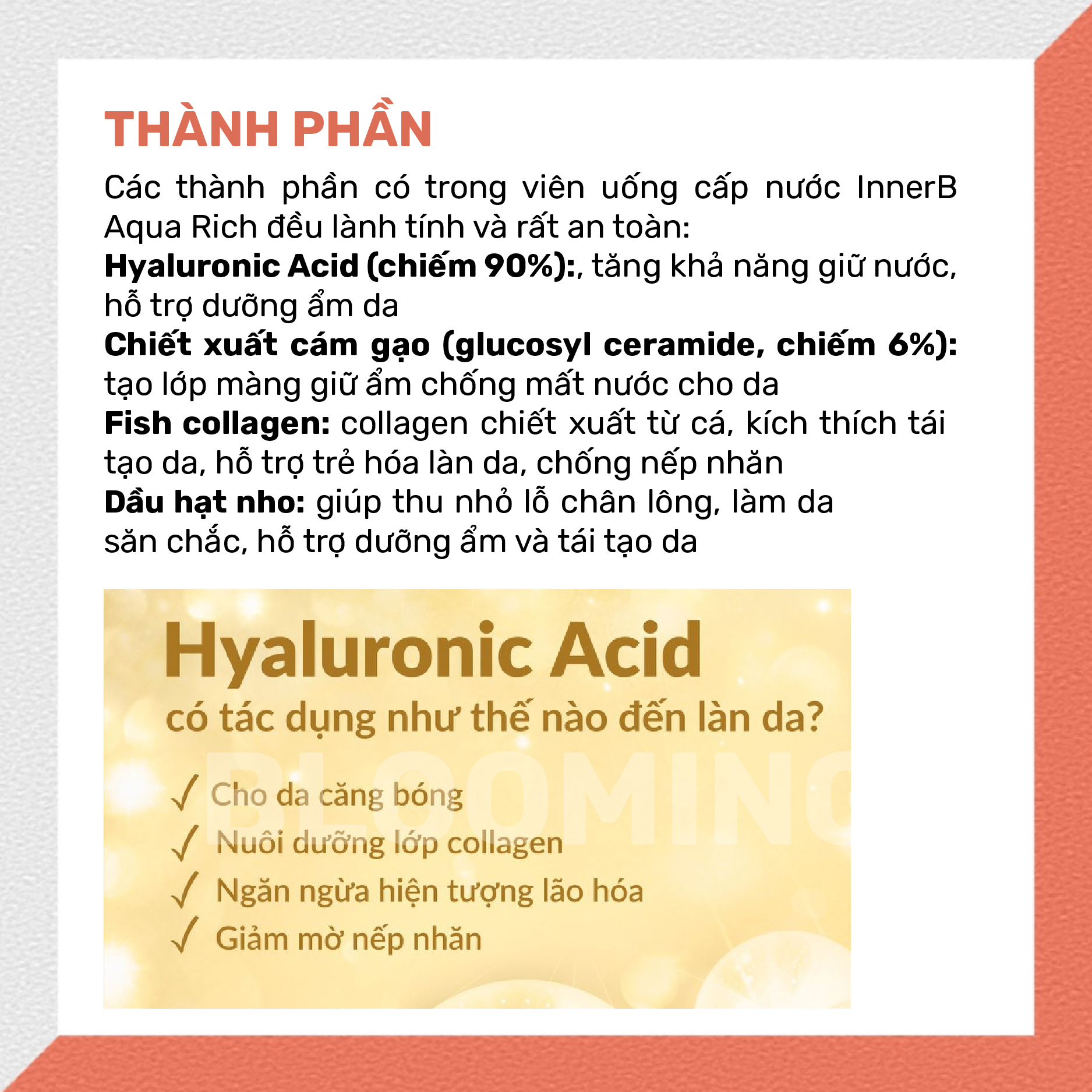 Thực phẩm bảo vệ sức khỏe INNERB AQUA RICH DOUBLEUP (giúp giữ ẩm da sáng mịn từ Axit Hyaluronic) lọ 70 viên