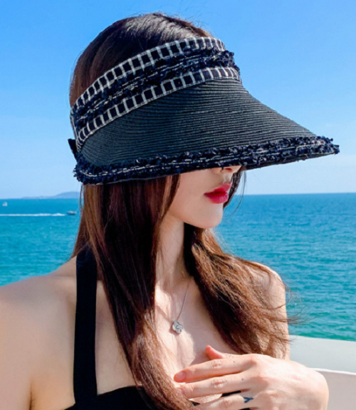 Mũ chống nắng nửa đầu phong cách Hàn màu đen, nón đi biển rộng vành mới