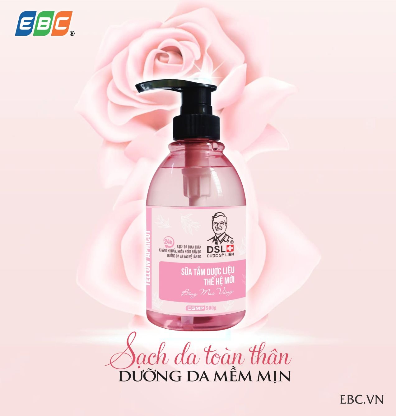 Sữa tắm dược liệu thế hệ mới- Bông mai vàng Dược Sĩ Liên (500g) sạch da toàn thân, ngăn ngừa mụn