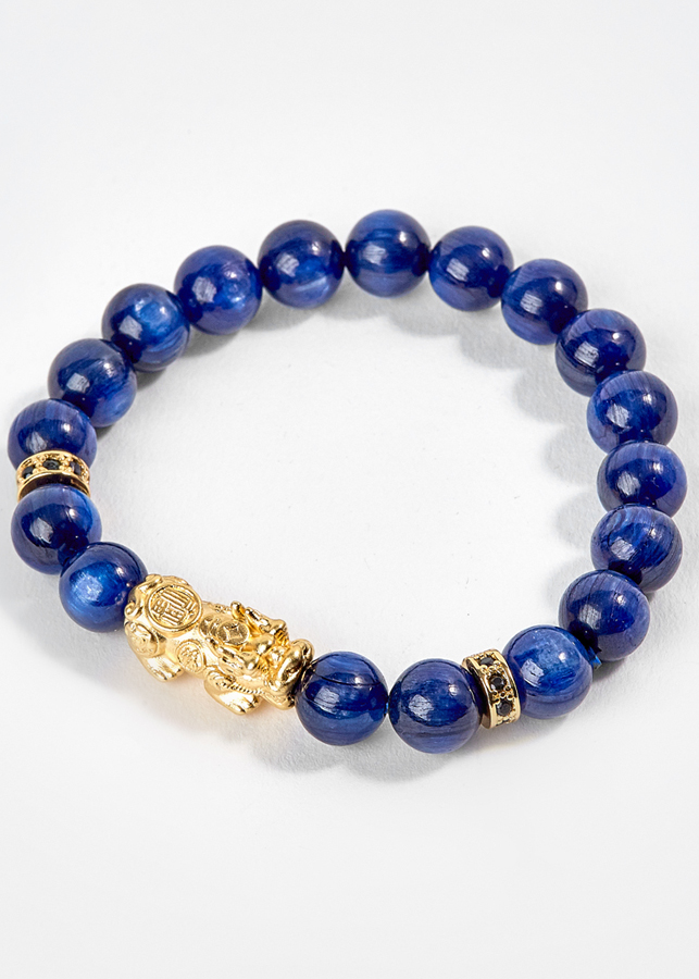 Vòng Tay Đá Kyanite Phối Tỳ Hưu Bạc Mạ Vàng 24K Ngọc Quý Gemstones