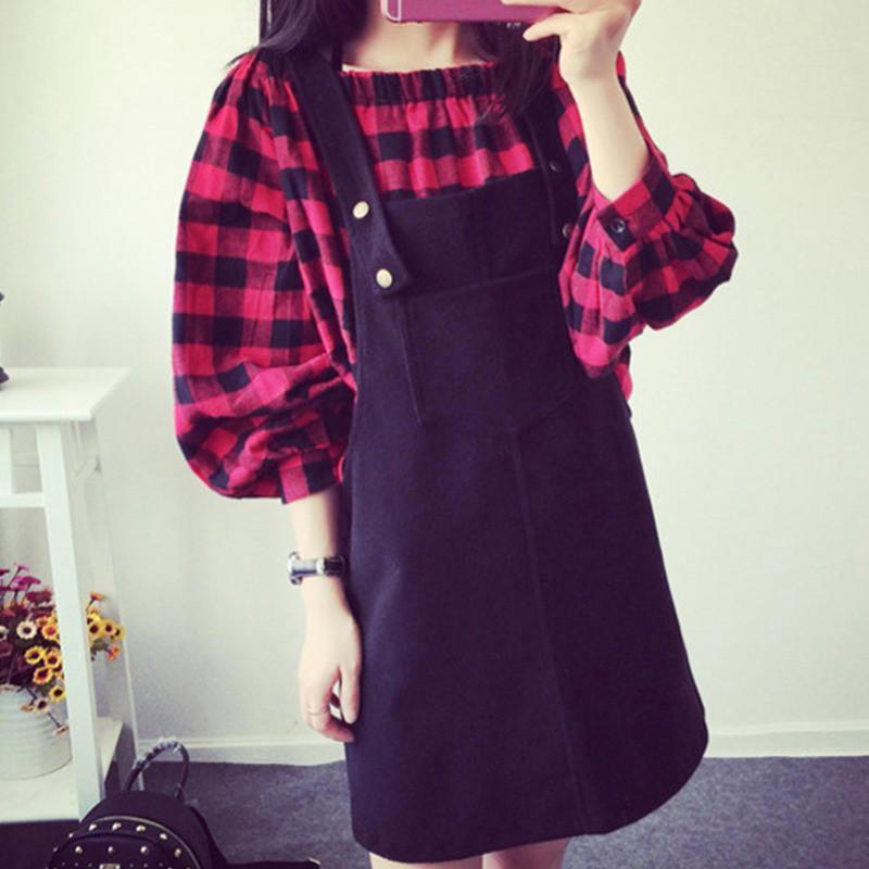 Áo trễ vai kẻ sọc vuông phong cách Hàn Quốc cho nữ