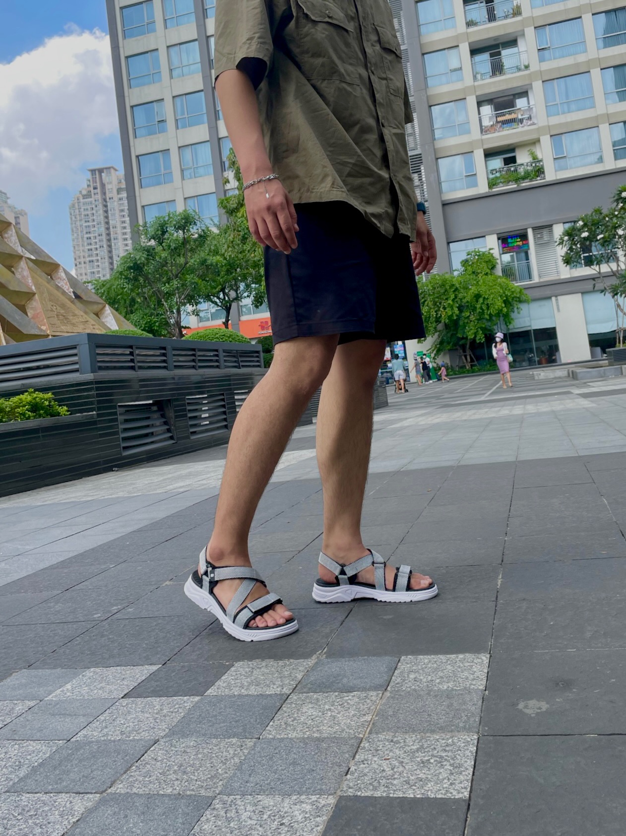 Giày Sandal Nam The Bily Quai Chéo Đôi -  Đế Trắng Lót Đen Màu Trắng BLDTMD02