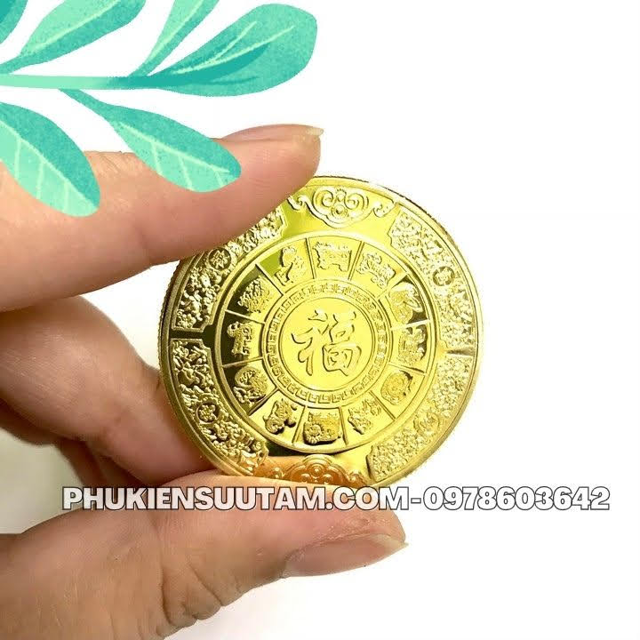 Xu 12 Con Giáp Tuổi Thìn, đường kính: 4cm, màu vàng - SP005821