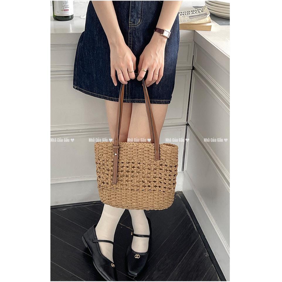 Túi cói dây da size vừa đeo vai xinh xỉu
